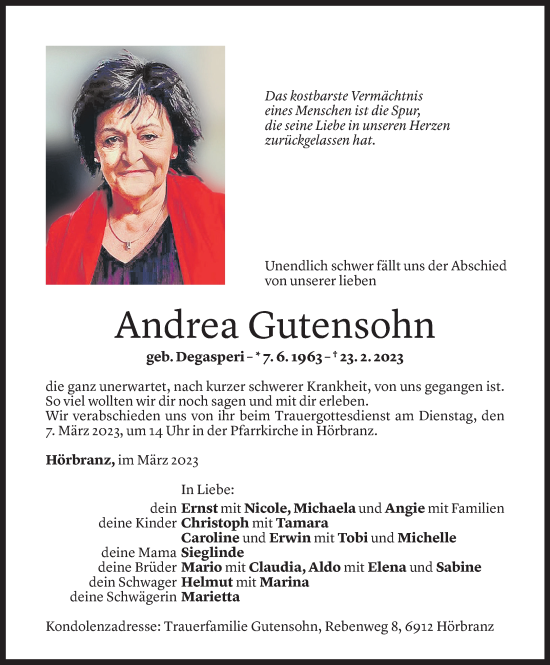 Todesanzeigen von Andrea Gutensohn | Todesanzeigen Vorarlberger Nachrichten