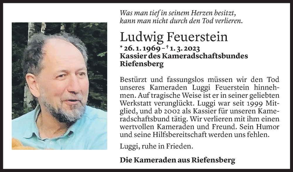  Todesanzeige für Ludwig Feuerstein vom 07.03.2023 aus Vorarlberger Nachrichten