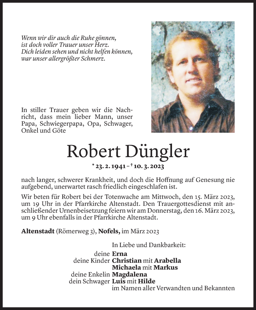  Todesanzeige für Robert Düngler vom 13.03.2023 aus Vorarlberger Nachrichten