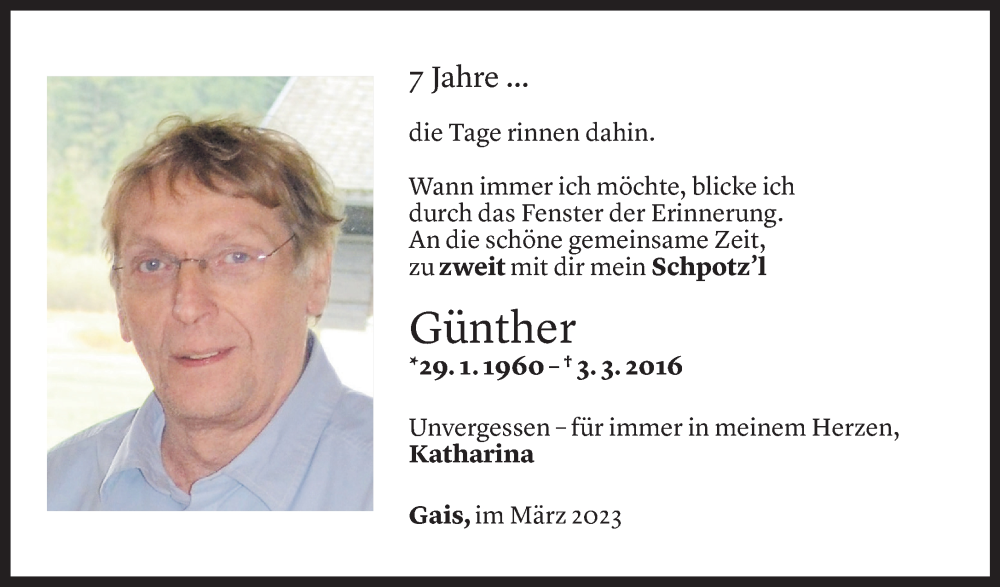  Todesanzeige für Günther Flügel vom 03.03.2023 aus Vorarlberger Nachrichten