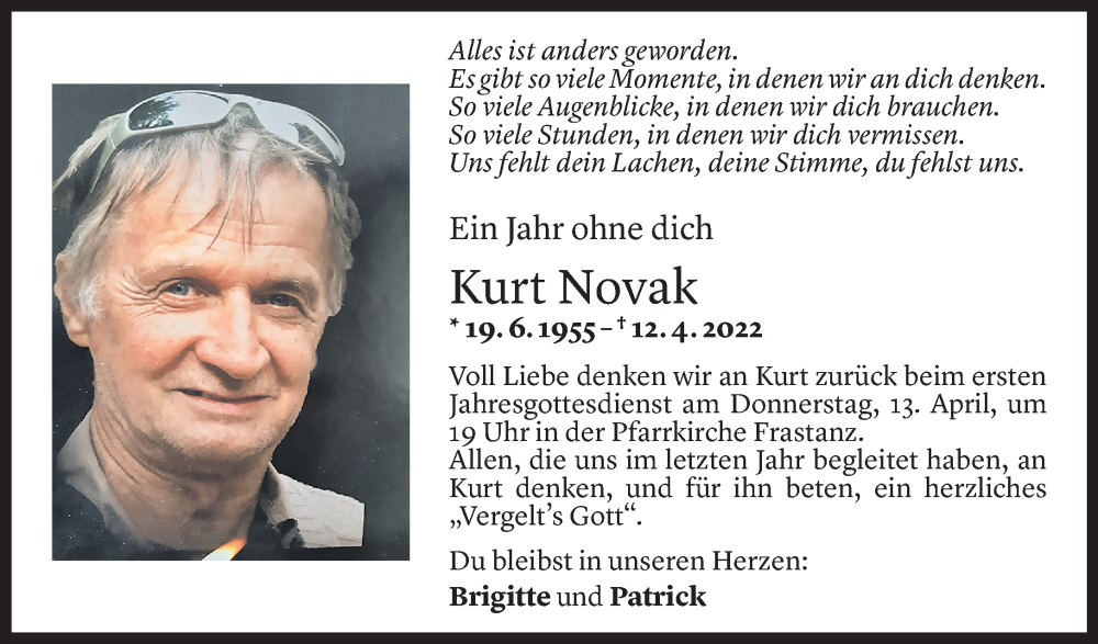  Todesanzeige für Kurt Novak vom 12.04.2023 aus Vorarlberger Nachrichten