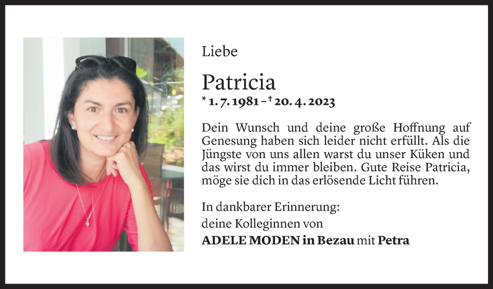  Todesanzeige für Patricia Greber vom 25.04.2023 aus Vorarlberger Nachrichten