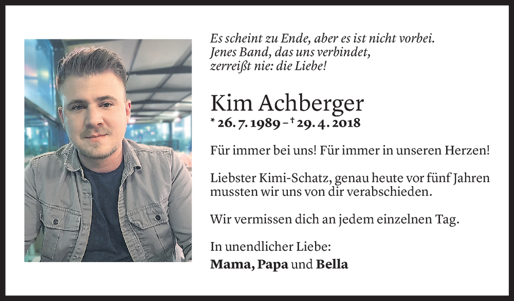  Todesanzeige für Kim Achberger vom 28.04.2023 aus Vorarlberger Nachrichten