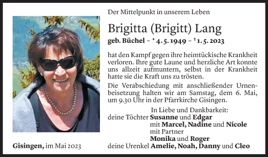 Todesanzeigen Von Brigitta Lang Todesanzeigen Vorarlberger Nachrichten