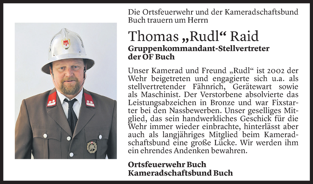  Todesanzeige für Thomas Raid vom 11.05.2023 aus Vorarlberger Nachrichten