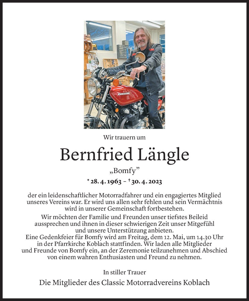  Todesanzeige für Bernfried Längle vom 09.05.2023 aus Vorarlberger Nachrichten