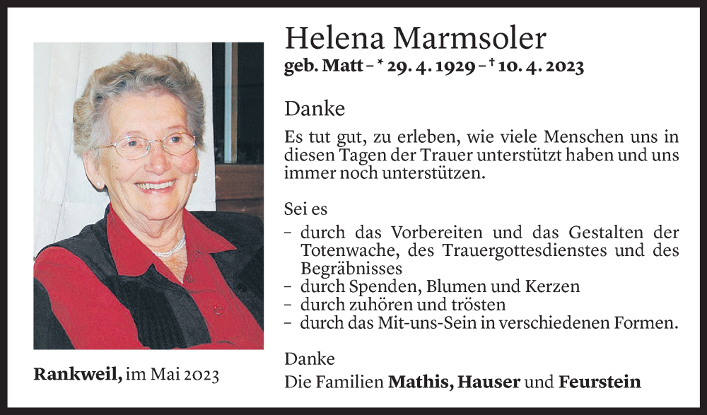  Todesanzeige für Helena Marmsoler vom 12.05.2023 aus Vorarlberger Nachrichten
