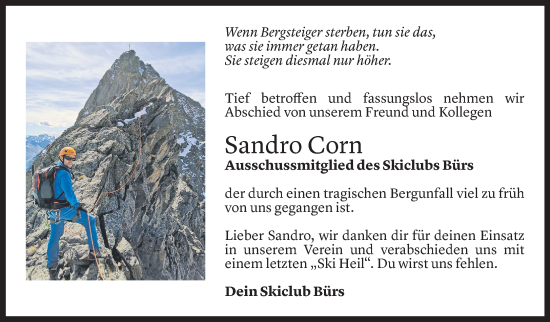 Todesanzeige von Sandro Corn von Vorarlberger Nachrichten
