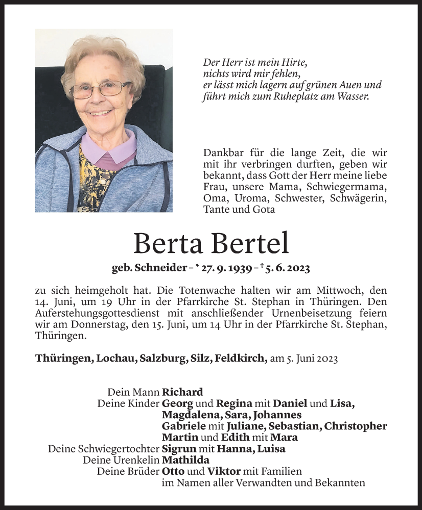  Todesanzeige für Berta Bertel vom 10.06.2023 aus Vorarlberger Nachrichten