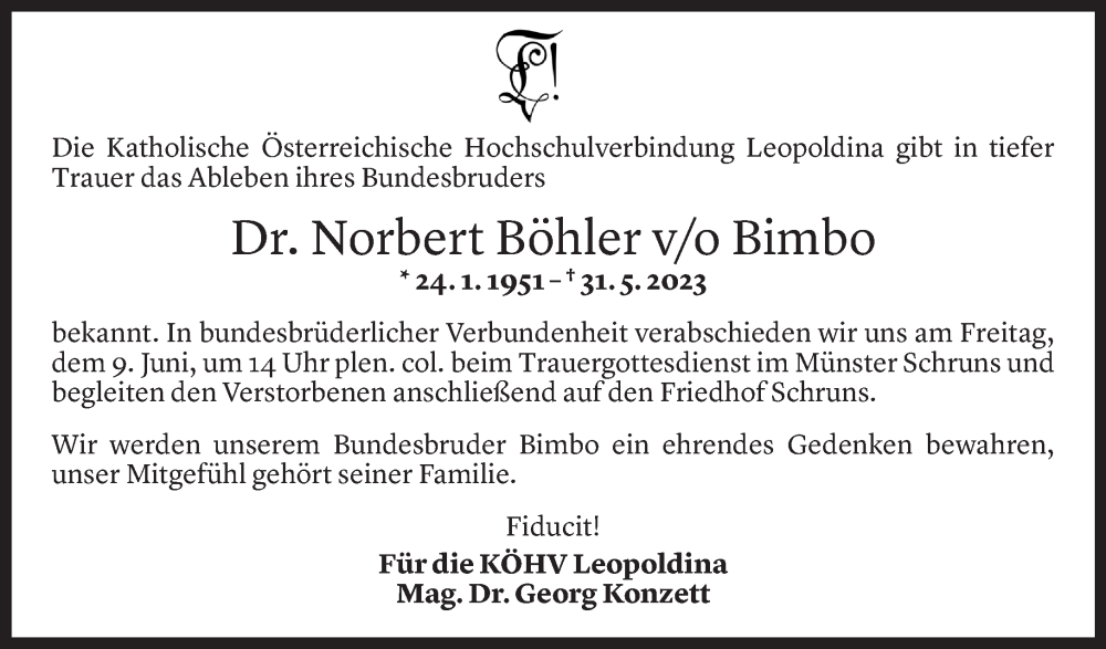  Todesanzeige für Norbert Böhler vom 06.06.2023 aus Vorarlberger Nachrichten