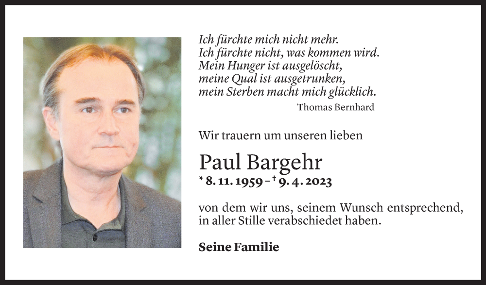  Todesanzeige für Paul Bargehr vom 02.06.2023 aus Vorarlberger Nachrichten