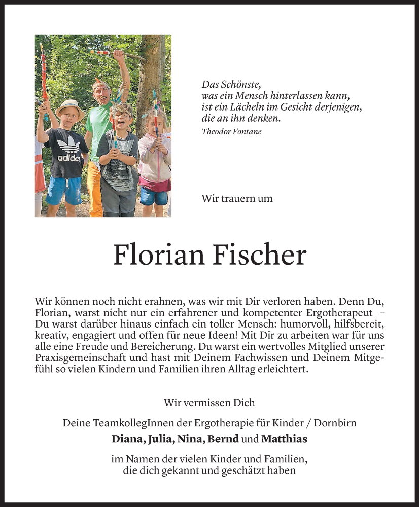  Todesanzeige für Florian Fischer vom 10.06.2023 aus Vorarlberger Nachrichten