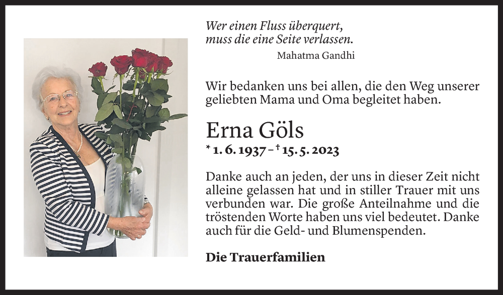  Todesanzeige für Erna Göls vom 23.06.2023 aus Vorarlberger Nachrichten