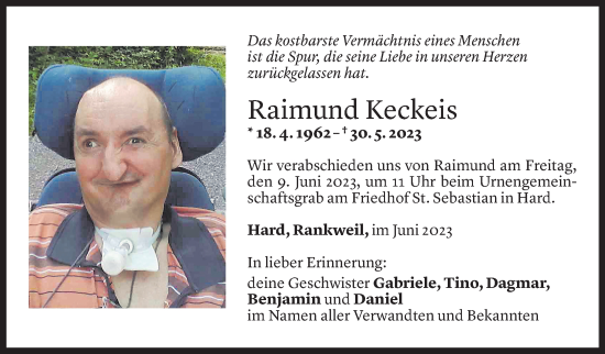 Todesanzeige von Raimund Keckeis von Vorarlberger Nachrichten
