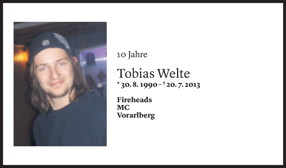  Todesanzeige für Tobias Welte vom 20.07.2023 aus Vorarlberger Nachrichten