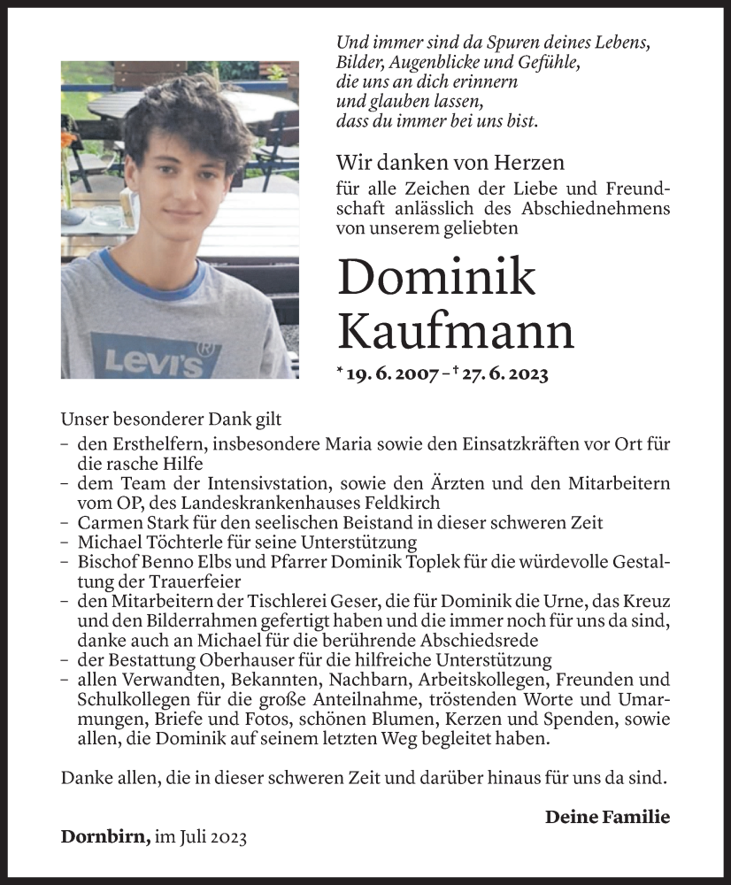 Todesanzeigen von Dominik Kaufmann Todesanzeigen Vorarlberger Nachrichten