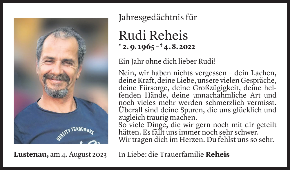  Todesanzeige für Rudolf Reheis vom 03.08.2023 aus Vorarlberger Nachrichten