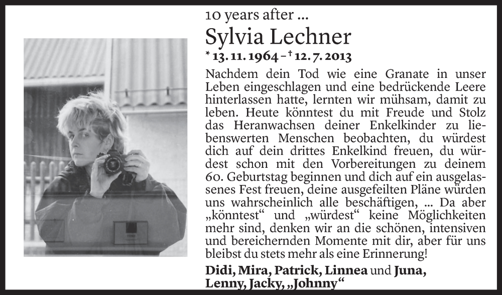 Todesanzeige für Sylvia Maria Lechner vom 12.07.2023 aus Vorarlberger Nachrichten