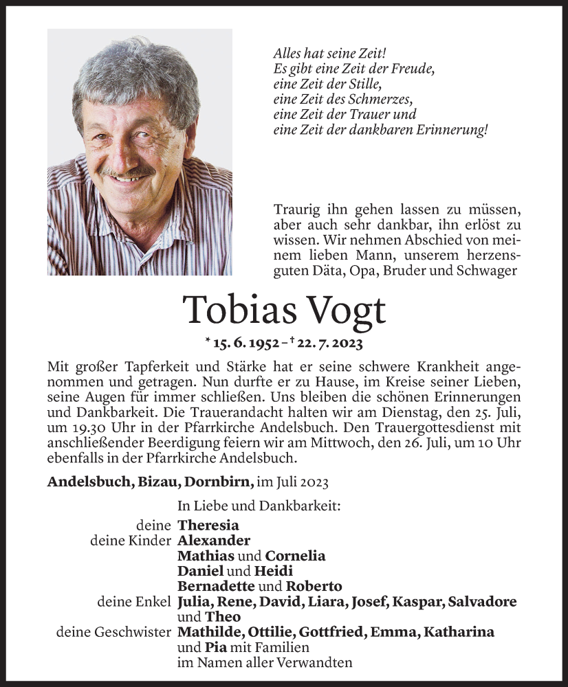  Todesanzeige für Tobias Vogt vom 23.07.2023 aus Vorarlberger Nachrichten