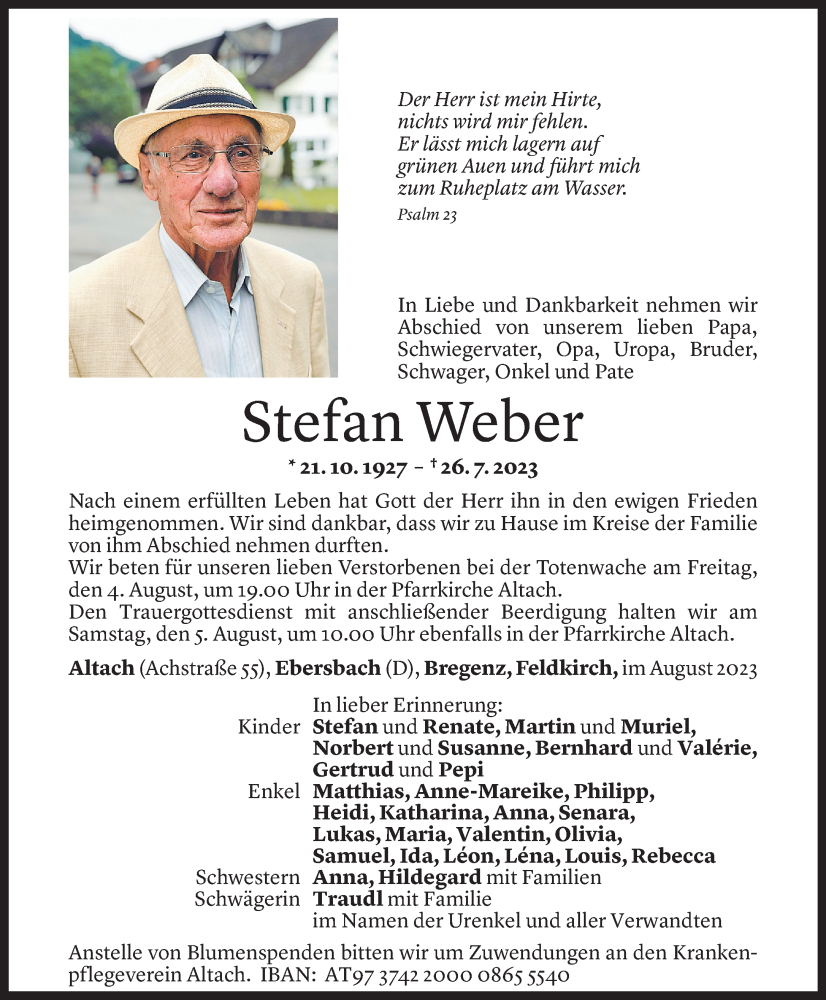  Todesanzeige für Stefan Weber vom 01.08.2023 aus Vorarlberger Nachrichten