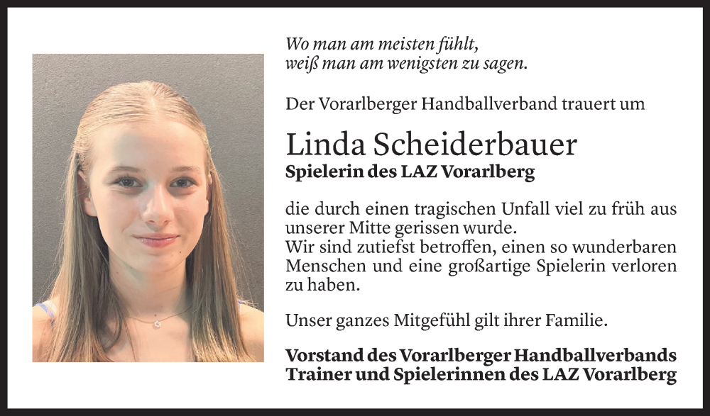  Todesanzeige für Linda Scheiderbauer vom 09.08.2023 aus Vorarlberger Nachrichten