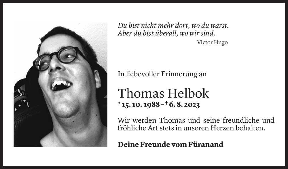  Todesanzeige für Thomas Helbok vom 08.08.2023 aus Vorarlberger Nachrichten