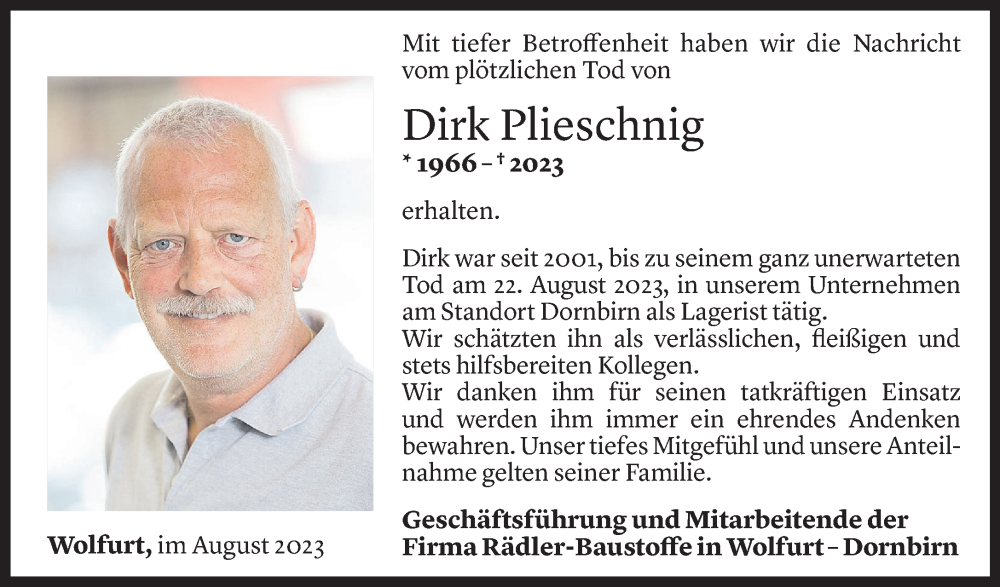 Todesanzeigen Von Dirk Plieschnig Todesanzeigen Vorarlberger Nachrichten