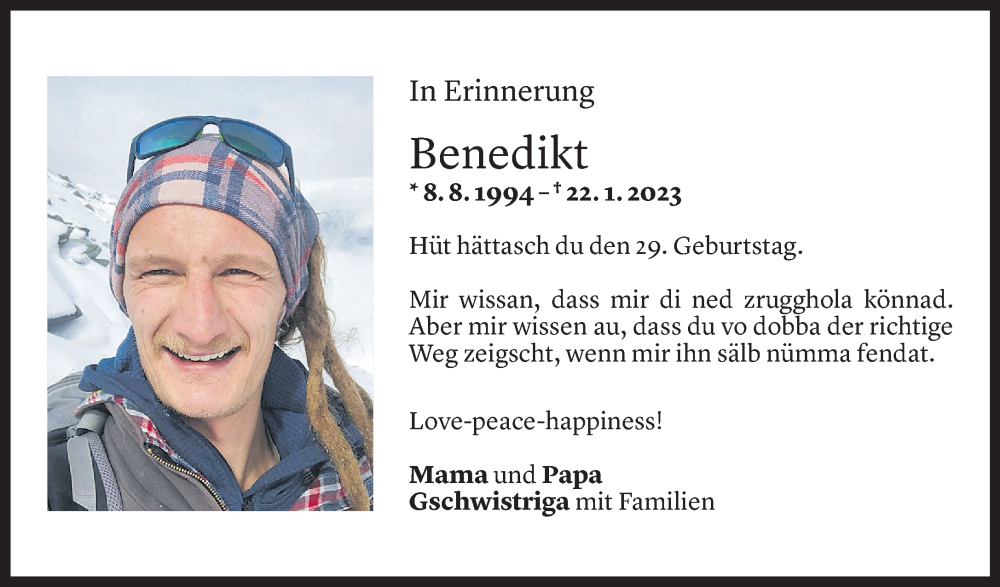  Todesanzeige für Benedikt Fritz vom 07.08.2023 aus Vorarlberger Nachrichten