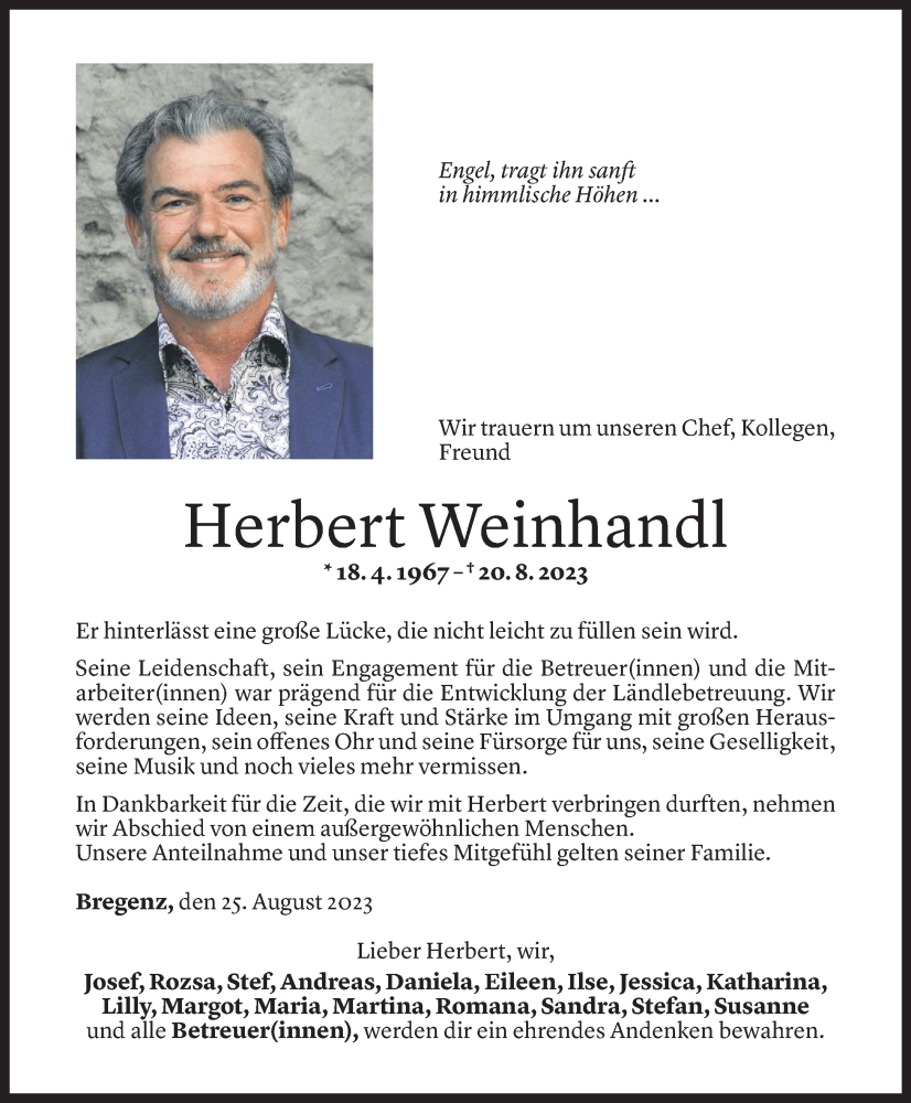  Todesanzeige für Herbert Weinhandl vom 25.08.2023 aus Vorarlberger Nachrichten