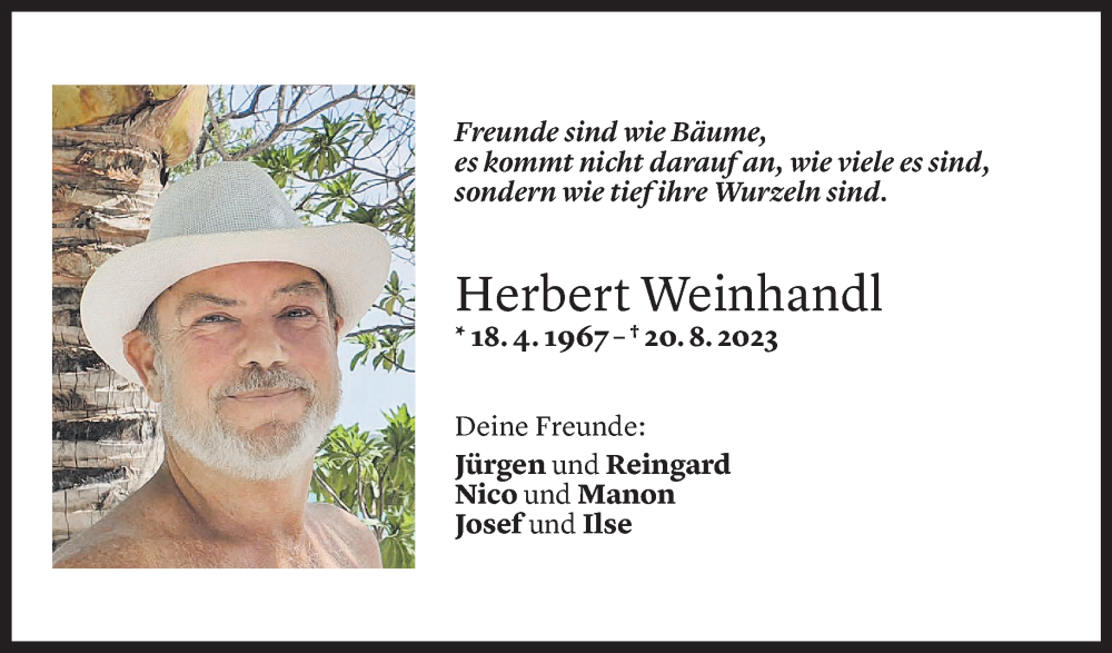  Todesanzeige für Herbert Weinhandl vom 26.08.2023 aus Vorarlberger Nachrichten