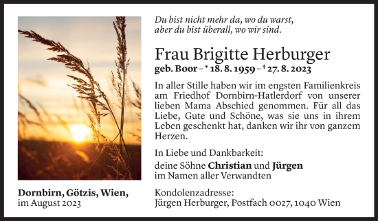 Todesanzeige von Brigitte Herburger von Vorarlberger Nachrichten