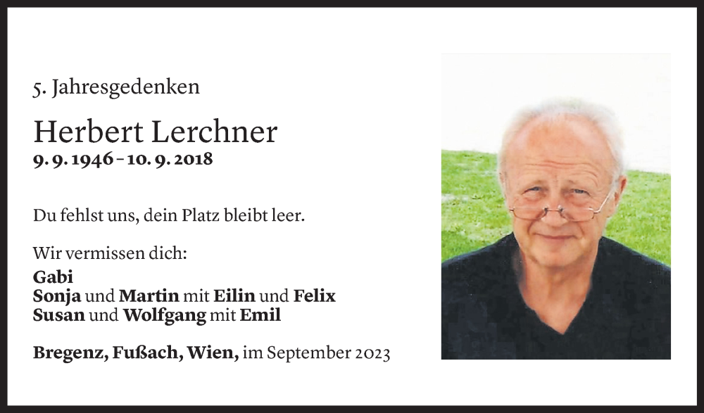  Todesanzeige für Herbert Lerchner vom 08.09.2023 aus Vorarlberger Nachrichten