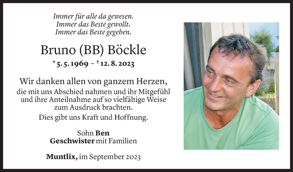  Todesanzeige für Bruno Böckle vom 29.09.2023 aus Vorarlberger Nachrichten