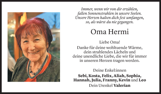 Todesanzeige von Hermi Barvinek von Vorarlberger Nachrichten