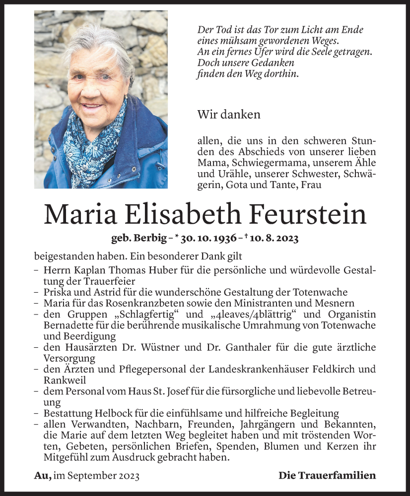 Todesanzeigen Von Maria Elisabeth Feuerstein | Todesanzeigen ...