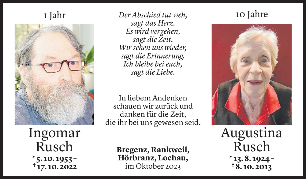  Todesanzeige für Ingomar Rusch vom 08.10.2023 aus Vorarlberger Nachrichten