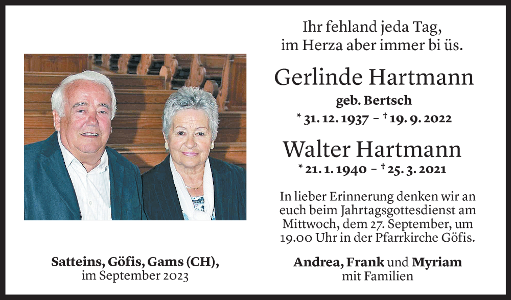  Todesanzeige für Gerlinde Hartmann vom 19.09.2023 aus Vorarlberger Nachrichten