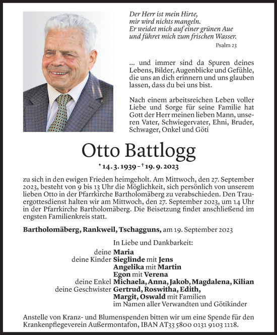 Todesanzeige von Otto Battlogg von Vorarlberger Nachrichten