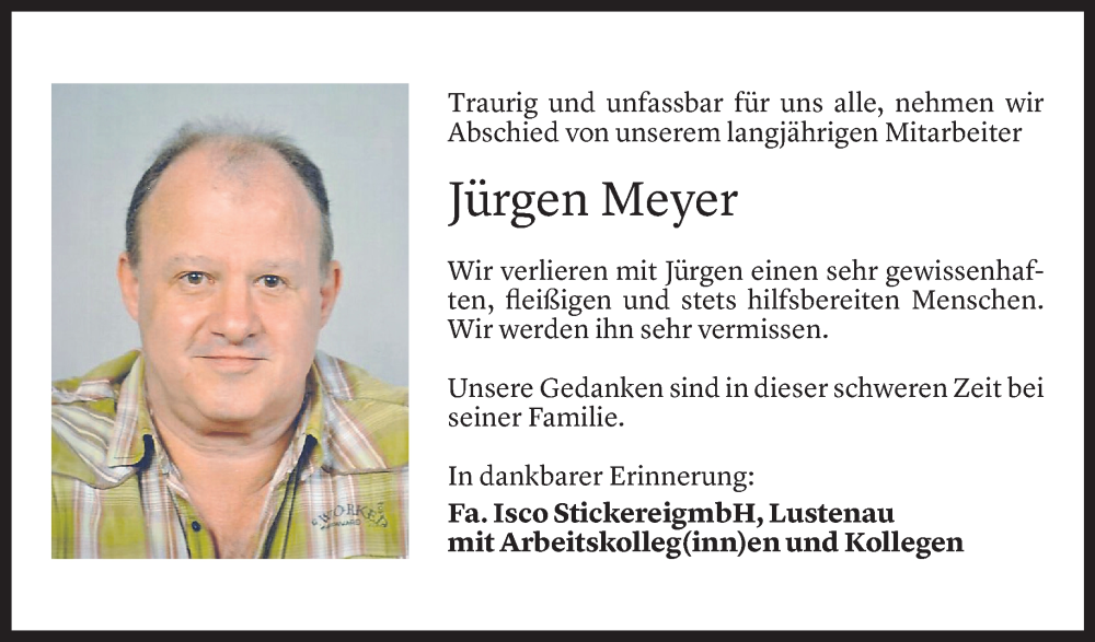  Todesanzeige für Jürgen Meyer vom 10.01.2024 aus Vorarlberger Nachrichten