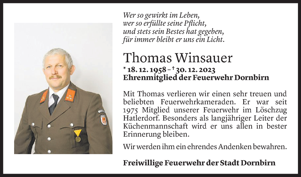  Todesanzeige für Thomas Winsauer vom 08.01.2024 aus Vorarlberger Nachrichten