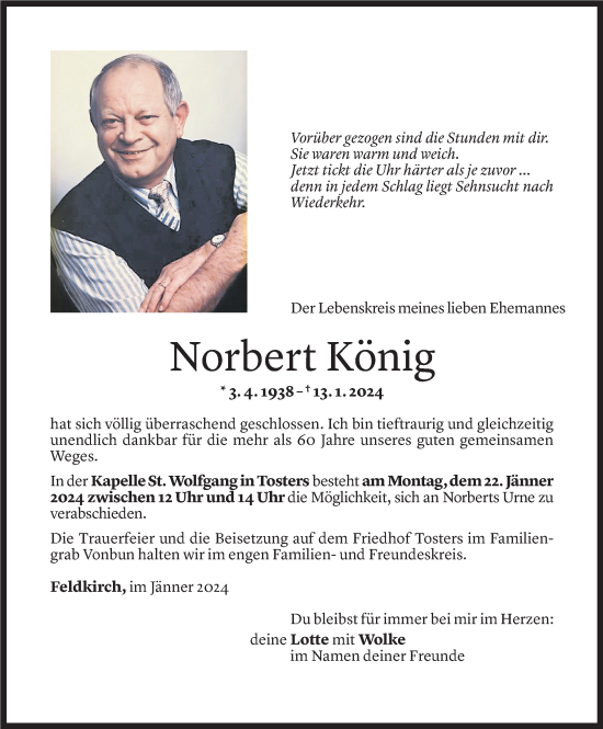Todesanzeige von Norbert König von Vorarlberger Nachrichten