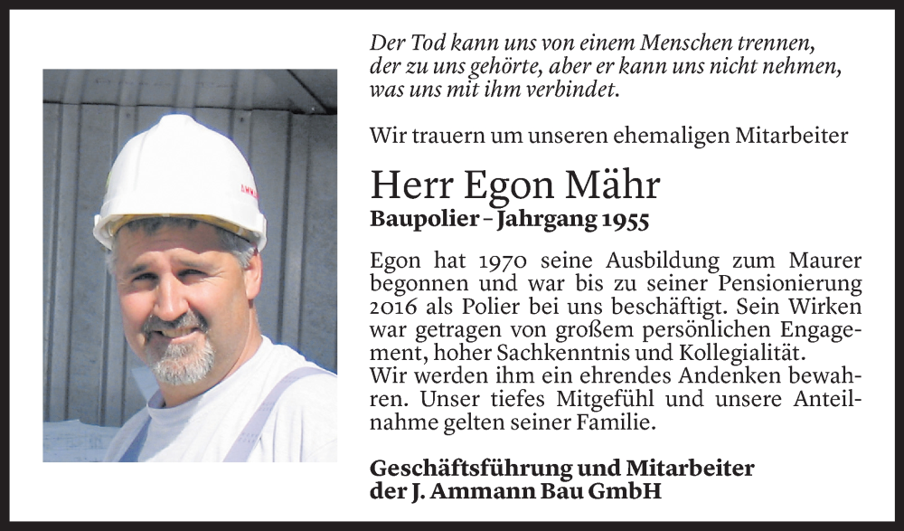  Todesanzeige für Egon Mähr vom 11.01.2024 aus Vorarlberger Nachrichten