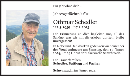 Todesanzeige von Othmar Schedler von Vorarlberger Nachrichten