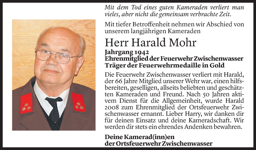  Todesanzeige für Harald Mohr vom 24.01.2024 aus Vorarlberger Nachrichten