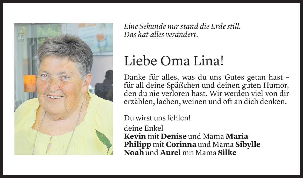  Todesanzeige für Karolina Feuerstein vom 08.01.2024 aus Vorarlberger Nachrichten