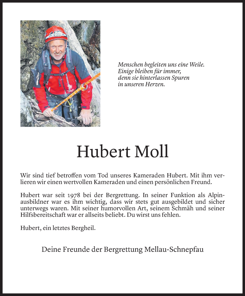  Todesanzeige für Hubert Moll vom 07.01.2024 aus Vorarlberger Nachrichten