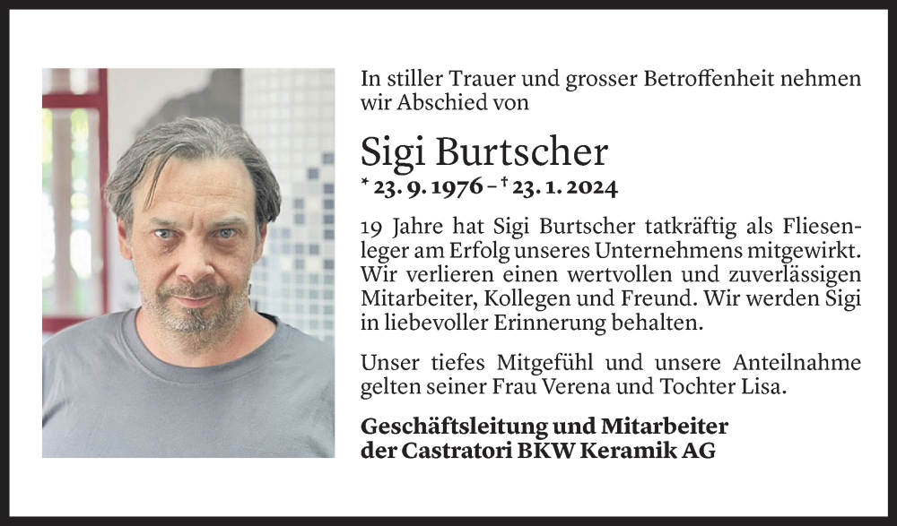  Todesanzeige für Siegbert Burtscher vom 27.01.2024 aus Vorarlberger Nachrichten