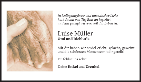 Todesanzeige von Luise Müller von Vorarlberger Nachrichten