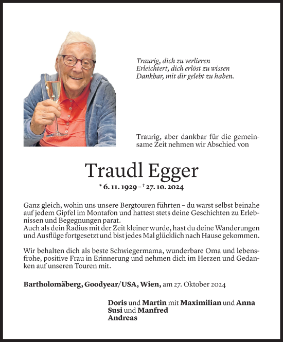 Todesanzeige von Traudl Egger von Vorarlberger Nachrichten