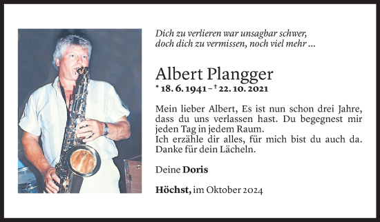 Todesanzeige von Albert Plangger von Vorarlberger Nachrichten